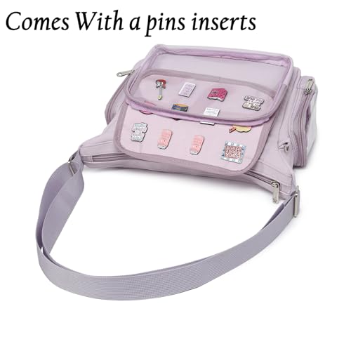 Image of Canvas Ita Bag Crossbody Shoulder Bag Kawaii Purses and Handbags with Anime Pins Display Medium