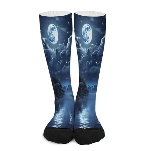 FekiLoot Moonlit Night Compression Socks Cozy Soft Support Socks Fashion Breathable Knee High Tube Socks for Adult
