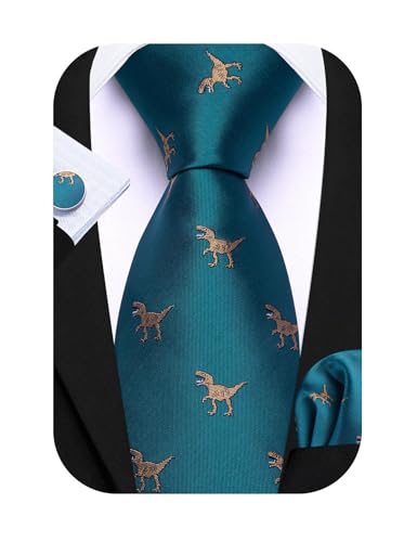 Image of Barry.Wang Man Tie Sets Skull Ties Animal Extra Long Necktie Silk Woven Handkerchief Cufflinks Festival Party Gift