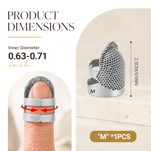 Image of Thimbles for Hand Sewing, Sewing Thimble Kit, Metal Finger Protectors, Thimble Ring for Hand Quilting and Embroidery(Silver,1Pcs,Medium)