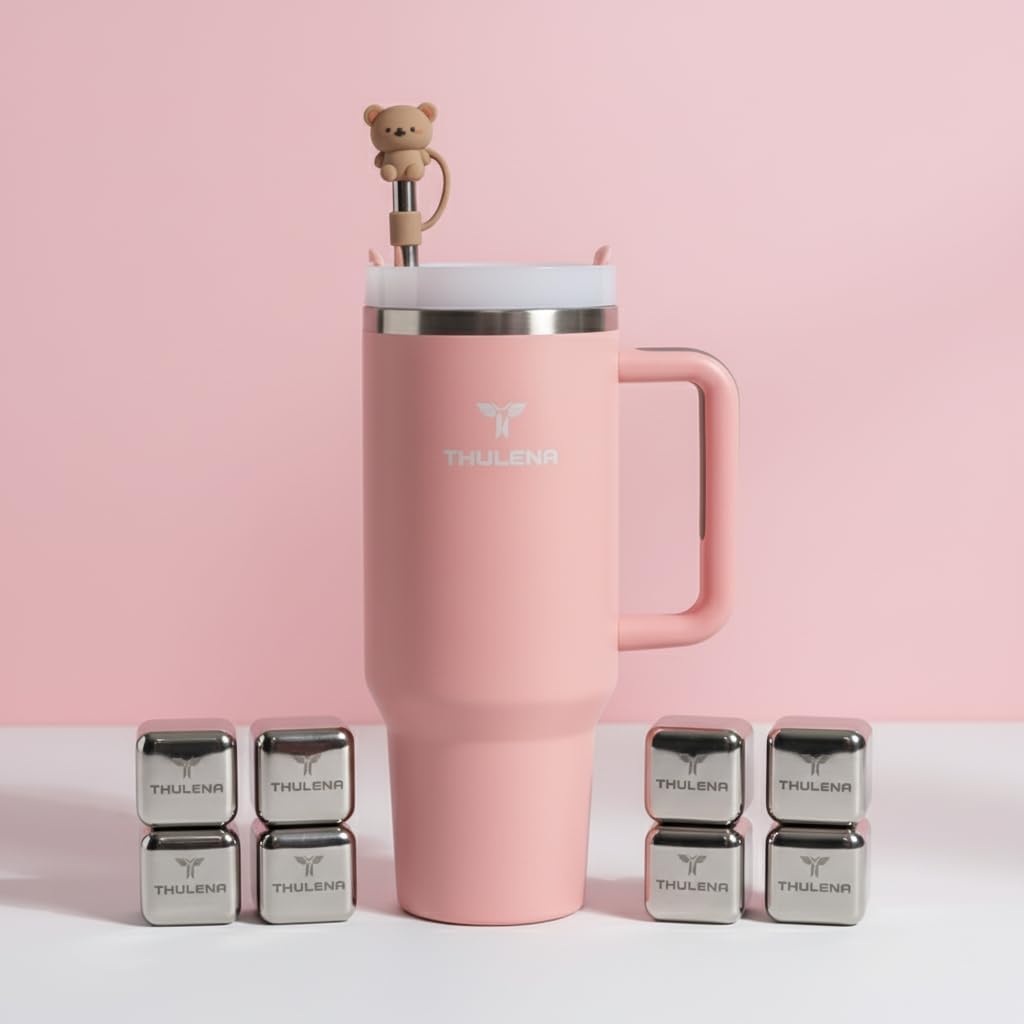 DRIFT TUMBLER - 40 oz Premium Stainless Steel Tumbler with free Reusable Metal Cubes–Double-Wall Insulated with Stainless steel Straw–Leakproof Plug, spill stopper, extra Straw Cover (White)