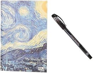 مجموعة أدوات مكتبية: دفتر رسم بتصميم ليلة مليئة بالنجوم مقاس A5 + قلم جاف بلون اسود