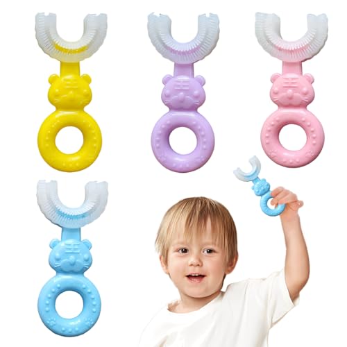 4 Pezzi spazzolino bambini, Spazzolino Bambini 360 Gradi per la Pulizia Orale Spazzolino da denti a Forma di U Manuale a Bocca Intera con Testina in Silicone Morbido (2-6 Anni)