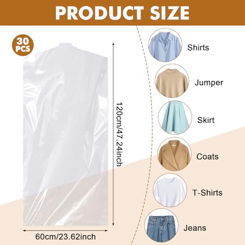 Hejo 30 Pack Plastic Clothes Covers, 60x120cm Clear Clothes Bags Hanging, Dry Cleaning Bags, Garment Bags - Image 3