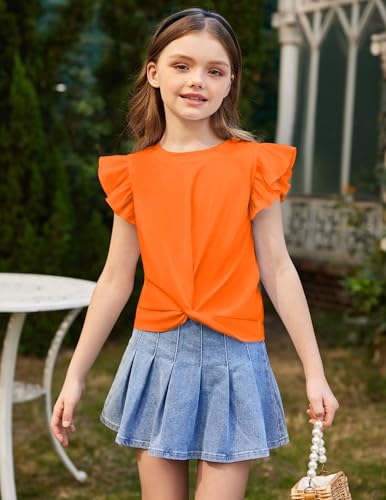 Image of Arshiner Girls Shirt - Short-Sleeve Twist Front T-Shirt for Girls with Cute Flying Sleeves - Summer Blouse Tunic Tee Tops