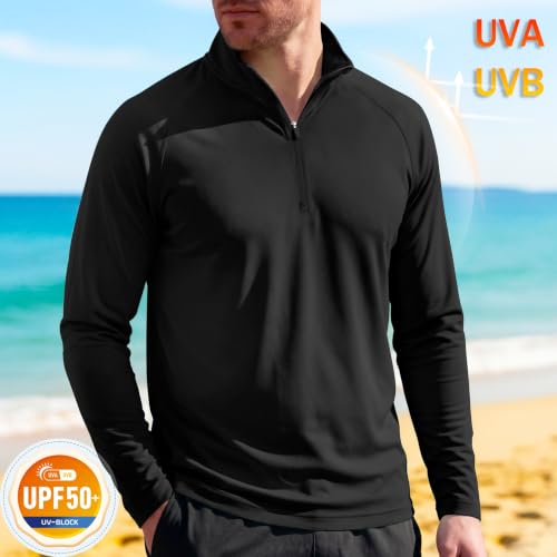 Image of MAGCOMSEN Men's Long Sleeve Sun Shirts UPF 50+ Tees 1 /4 Zip Up Fishing Running Rash Guard T-Shirts Outdoor Shirt