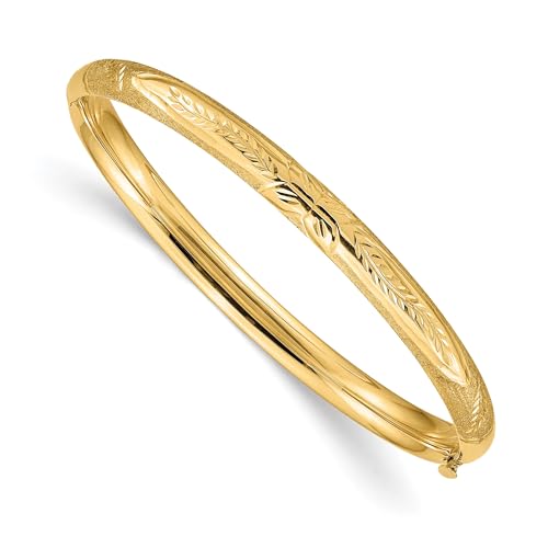 IceCarats 14K Solid Yellow Gold Florentine Hinged Bangle Bracelet