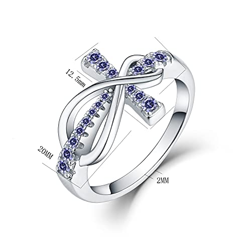 Jo Wisdom Women Ring, 925 Sterling Silver Infinity Cross Crucifix Ring With Aaa Cubic Zirconia December Birthstone Tanzanite Color Rings For Women Size 7 #TOP5
