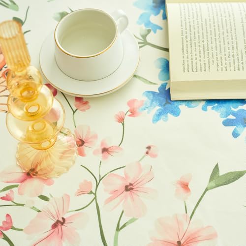 IBEQUEM Round Fitted Tablecloth with Elastic Edge, Waterproof Oil Proof Plastic Table Cover, Vinyl Flannel Backed Table Cloth Fits 60 Inch Round Tables for Dinner, Outdoor, Picnic, Flowers - Thumbnail 4