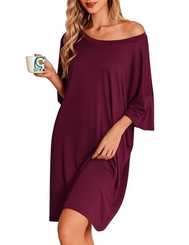 Image of Ekouaer Plus Size Nightgowns for Women Oversized Sleep Shirt Short Sleeve Nightshirt T-Shirt Dress Sleepwear S-5XL