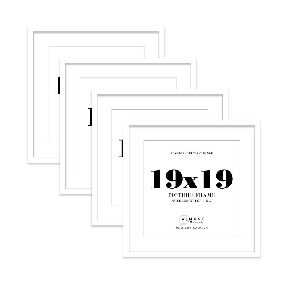 19x19 White Picture Frame with Mount for 17x17 Photos, Prints - Modern Square Wall Frame, Set of 4