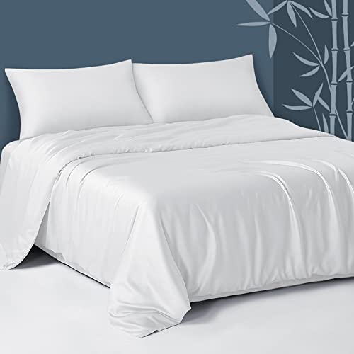 Fittia Lyocell Bambusfaser 2 TLG. Bettwäsche Set samtweich kühlend atmungsaktiv (1 x Bettbezug 135x200cm + 1 x Kissenbezug 40x80cm, Weiß) Cover