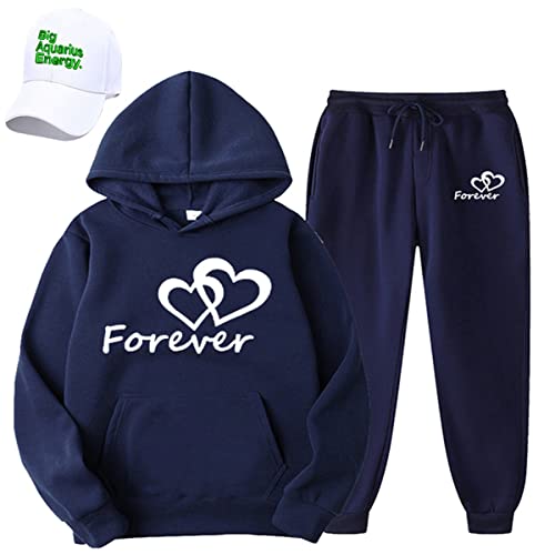 Survêtement homme 2 pièces bleu S avec sweat à capuche sport et casquette baseball
