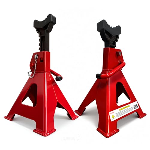 USYATO 6 Ton Jack Stands (13,200Lbs) - Heavy Duty Car Jack Stand with Double Pin Locking, Adjustable 15.6'-23.4' Height, Extra Rubber Pads for Trucks, Garage, Home,DIY Use - 1 Pair Red