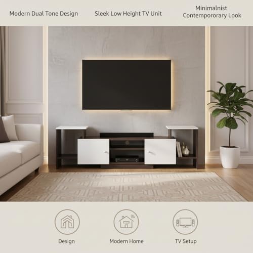 Image of FURNEASER Eptimal Modern Wooden TV Unit for Living Room | Engineered Wood Entertainment Center with Storage | TV Stand for 65 Inch TVs | TV Cabinet with Shelves & Doors | Wenge & White | 160 cm