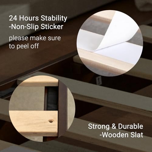 Image of LIFEMENT Full Bed Frame Signature Wood Platform, Noise Free, Under Bed Storage, No Box Spring Needed, Easy Assembly, Walnut