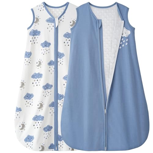 Image of Yoofoss Baby Sleep Sack 0-6 Months with Plush Dots Lining, 2 Pack TOG 1.5 Fleece Baby Wearable Blanket with 2-Way Zipper, Organic Cotton Fabric Toddler Sleeping Sack, (Small)