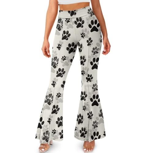 Suobstales Calça feminina de ioga com bainha com fenda flare leggings cintura alta bootleg controle