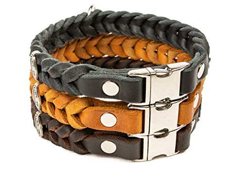 CopcoPet - Fettleder Halsband geflochten mit einem klick-Verschluß aus Metall, in Cognac 50 cm x 20 mm