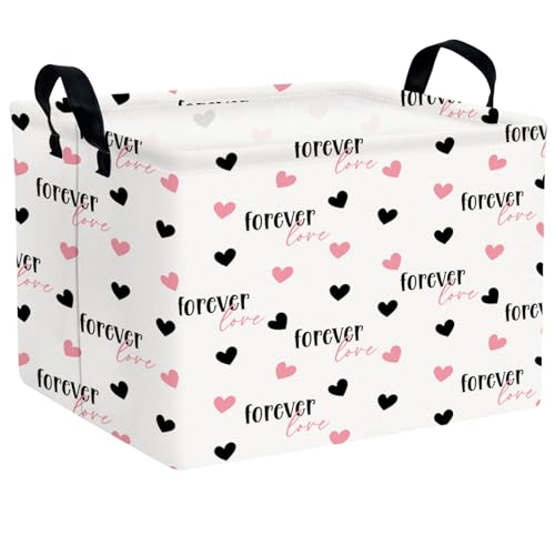 Image of Cute Heart Valentine's Day Basket Gifts Empty Storage Basket for Kid and Baby Room Decor (Love for Ever Black Pink Heart)