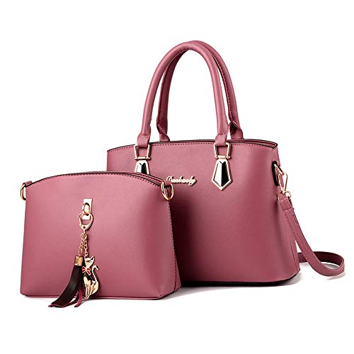 Preisvergleich Produktbild ChenTeShangMao Handtasche - Damen-Rucksack, Mutter-Beutel, Motorrad-Beutel, PU-Material, Querschnitt-Platz, 2 Taschen, Massiv Schwarz / Rot / Rosa, 37 * 13 * 30CM Mode-Geldbörse (Color : Pink)