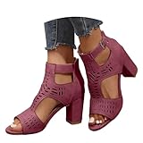 Sandals Womens Dressy Summer Block Heels Casual Open Toe Heeled Sandals for Women Ankle Buckle Strap Hollow Outdoor Shoes