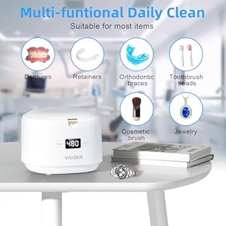 Ultrasonic Retainer Cleaner, Sonic Dental Cleaning Pod, Portable 30W/45kHz Machine for Dentures, Aligners, Braces, Mouth Guards, Jewelry (White)