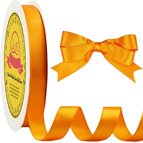 Image of Double Face Autumn Orange Satin Ribbon 5 /8 inch X 50 Yards Polyester Autumn Orange Ribbon for Gift Wrapping Very Suitable for Weddings Party Invitation Decorations and More