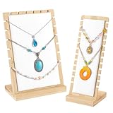 PH PandaHall Soporte de exhibici&oacute;n de collares de bamb&uacute; de 2 tama&ntilde;os, soporte de madera para collares, organizador de joyas con tapete suave de cuero blanco, tableros de exhibici&oacute;n para el hogar,