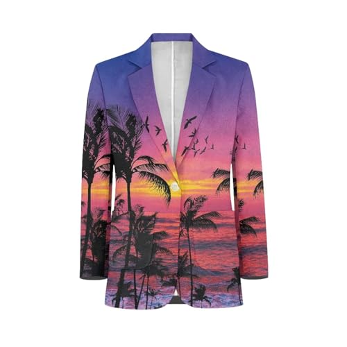 NRBEAWD Men's One Button Long Sleeve Blazer Palm Tree Sunset Blazer Casual Sport Coat Jacket with Pocket Regular Fit Lightweight Suit Jacket for Men Boys Teens