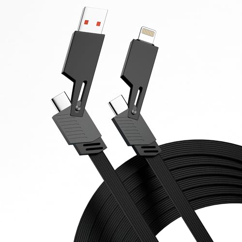 Image of Basesailor 120W 4 in 1 Multi Function Braided Fast Charging Cable with Lightning to USB-C,Type C-C,Ligthning to USB,Military Grade Durability,Compatible for iPhone,Samsung,Oneplus Series & More (Grey)
