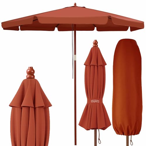 Kingsleeve Parasol de Jardin en Bois Ø 330 cm Terracotta Pare-Soleil avec Protection UV50+ Protection Solaire extérieur