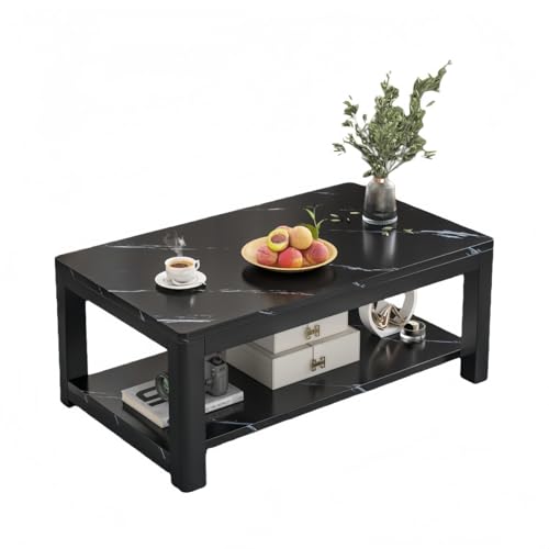 JORERAORMES大きなリビングルームコーヒーテーブル下部のロッカー小さなアパート多機能ソファサイドテーブル会議レセプション (黒地模様+黒フレーム 木製天板,100*48*46cm)