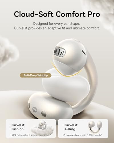 Image of Baseus Bowie MC1 Pro Open Ear Clip-On Headphones, Hi-Res LDAC & HiFi4 Acoustic Sound, 5g Ultra-Lightweight Comfort, SuperBass 2.0, DNN 4-Mic AI Clear Calls, IP67 Waterproof, Bluetooth 6.0 (White)