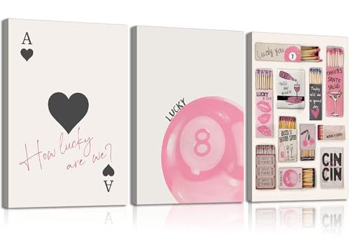 3Pcs Trendy Lucky 8 Ball Wall Art Funky Spades Ace