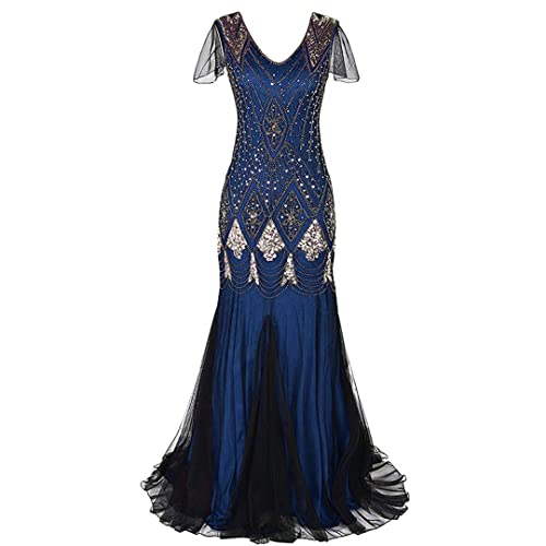 Robe longue vintage années 1920 en maille premium avec perles fines