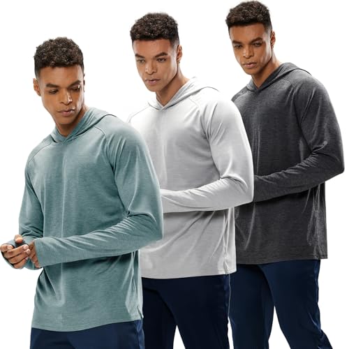 MIER Men's UPF 50+ Sun Hoodie Shirts, Dark Grey/Haze Blue/Light Grey, S by MIER - Used condition - US$49.39