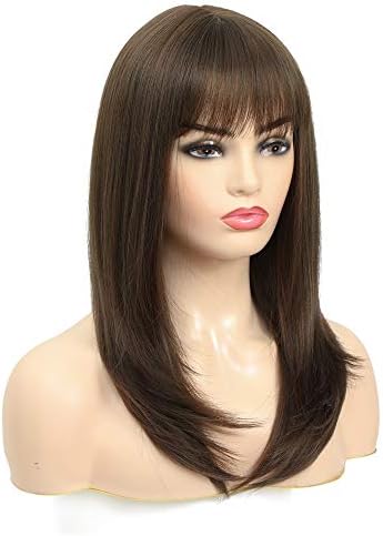 X-Tress Perruque Femme Naturelle Brun Foncé 50cm Longue Perruque Droite  avec Frange Raie au Milieu Perruque Noire 130% Densité Perruque Synthétique  Wigs pour L'été Perruqe Déguisement(Brun Foncé) - ThePressFree