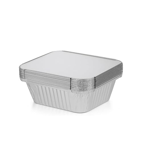 Ayn Al Madina 100 Heavy Duty Aluminum Foil Food Storage Containers with Lids, 450ML - No2 (14.5 x 12.5 x 4.5cm), Mini Loaf Pans, Oven Trays - Food Container for Meal Prep & Takeaway