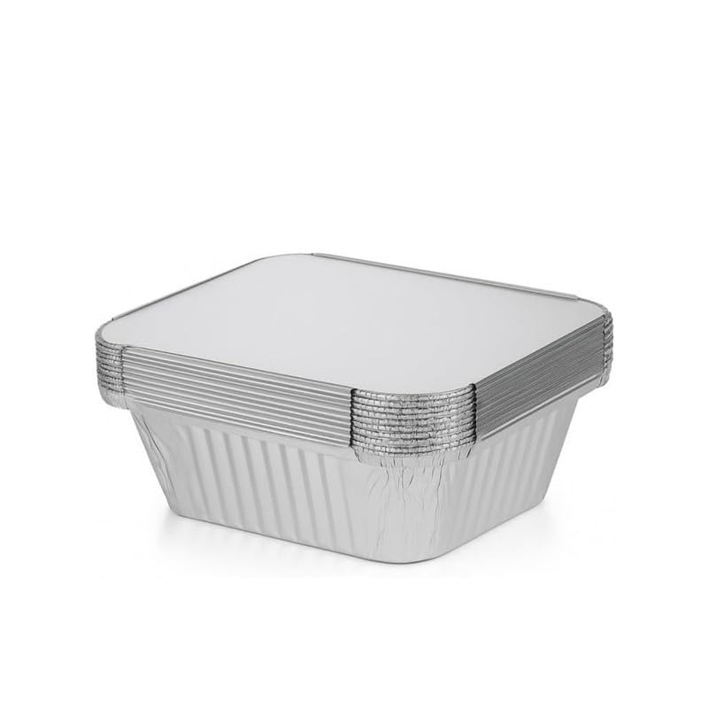 Ayn Al Madina 50 Heavy Duty Aluminum Foil Food Storage Containers with Lids, 450ML - No2 (14.5 x 12.5 x 4.5cm), Mini Loaf Pans, Oven Trays - Food Container for Meal Prep & Takeaway