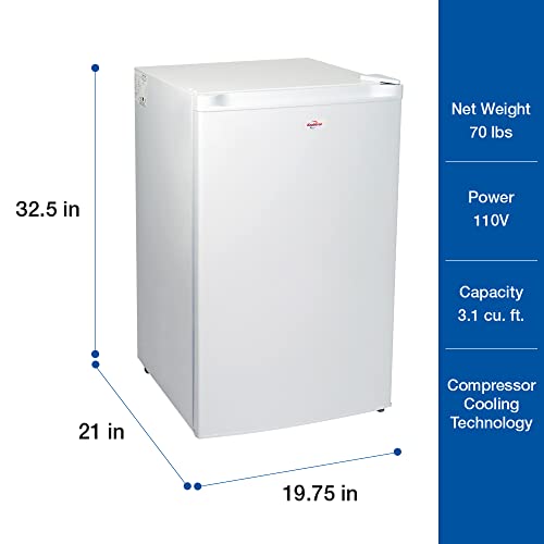 Koolatron Compact Upright Freezer, 3.1 Cu Ft (88L), White, Manual Defrost Design, Space-Saving Flat Back, Reversible Door, 3 Pull-Out Basket Shelves, For Apartment, Condo, Cottage #TOP6