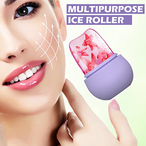 Image of HANNEA Ice Roller for Face Massage & Eye, Anti-Leak Silicone Ice Face Roller Ice Mould With Cleansing Brush, Women Skin Care Ice Facial Roller for Eliminate Edema & Calm Skin, Shrink Pore (Purple)