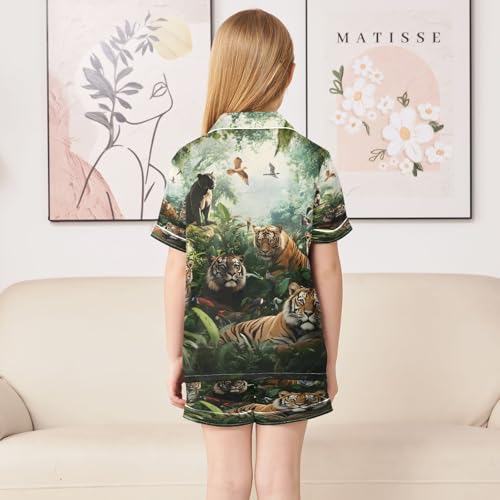 ALAZA Animal Bird Tiger Leopard Satin Pajamas Set Short Sleeve Button Down Sleepwear Summer Pjs 2 Piece4