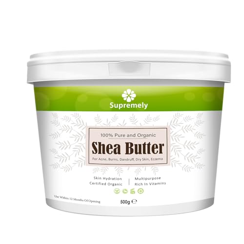 Supremely 100% Organic Shea Butter 500g, Pure Unrefined A Grade African Ivory All-Natural, Body Butter Moisturizer Cream Lotion for All Skin Face Hair Type