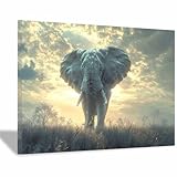 TERUEA Cuadros Decoracion Salon Modernos Elefante Africano Vintage Ocaso Decorativos de Salon Lienzos Decorativo Canvas Wall Art Decoracion Modernos（Beige-30x45cm1 Enmarcado