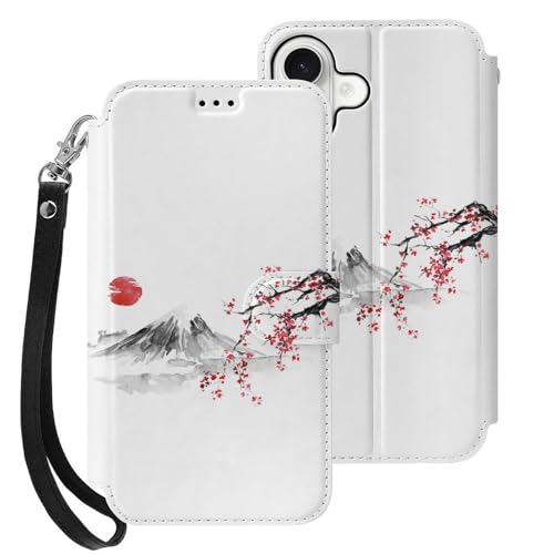 iPhone17用ケース 富士山 桜 さくら 和風柄 日本画 水墨画 水彩絵 アイフォン17用ケース 手帳型 財布型 PUレザー おしゃれ スマホケース カード収納 スタンド機能 ワイヤレス充電対応 兼用ケース 贈り物