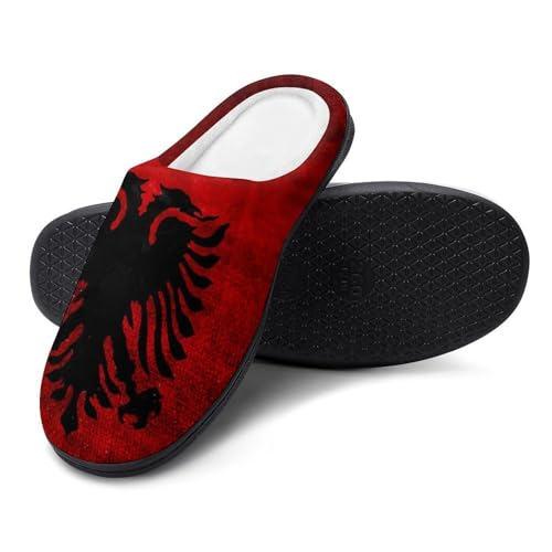 Albanian Flag Women's Cotton Slippers Indoor Outdoor Slip-on Warm House Shoes with Anti-Skid Rubber Sole4