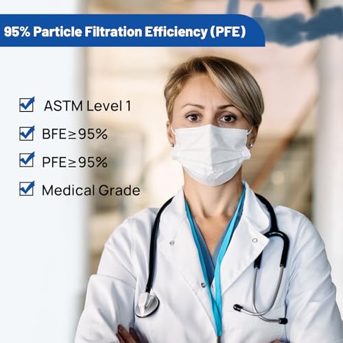 Jmu 24001005 50Pcs Disposable Face Masks White, 3-Ply Protection Medical Masks, Astm Level 1 thumb #2