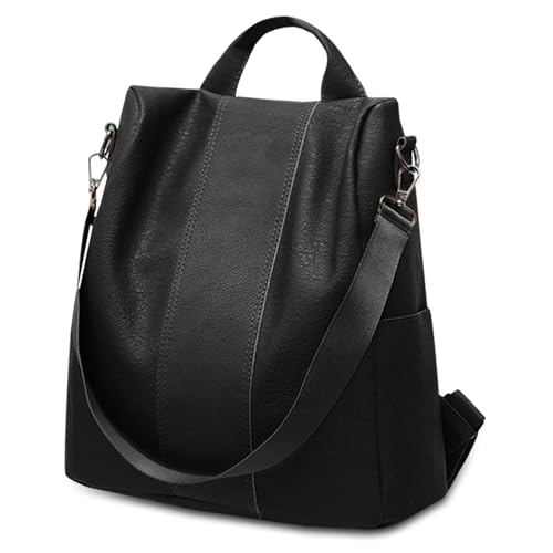 AfitLulu Mochila Grande para Mujer, Mochila Antirrobo con Cremallera, Moda Mochilas Viaje de Piel Sintética, Impermeable Bolso Mochilas Diseño de Múltiples Bolsillos con Correa de Hombro (Negro)