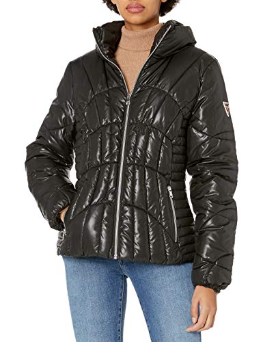 GUESS Women's Quilted Puffer Jacket, Black, Medium